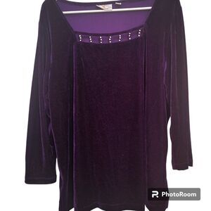 Quacker Factory Rich Purple Velvet/Rhinestones Top